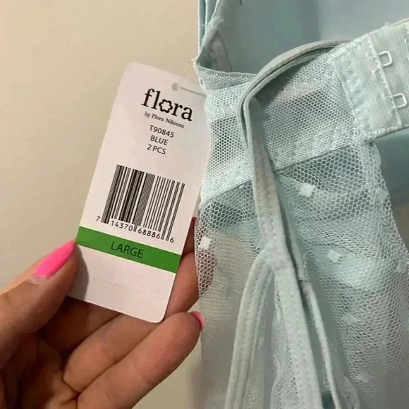 NWT FLORA NIKROOZ BABY BLUE BABYDOLL LINGERIE SET L - Picture 5 of 7